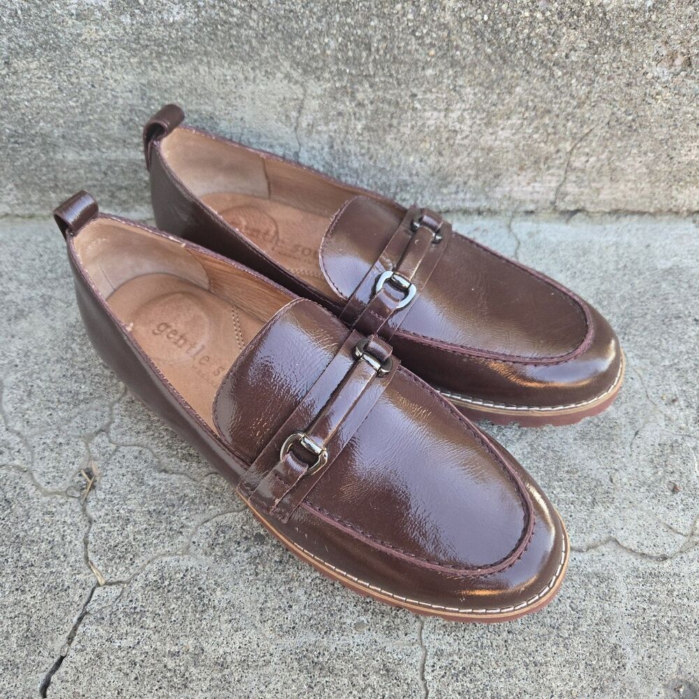 Gentle Souls Kenneth Cole Eugene Lug Bit Loafers Womens 6.5 Burgundy Leather